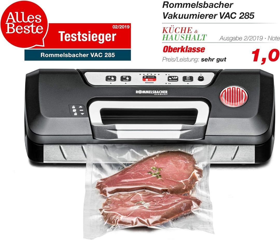 ROMMELSBACHER Vakuumierer VAC 285 - Absaugleistung 9 Liter/Min., Einhand-Bedienung, für Langzeitbetr