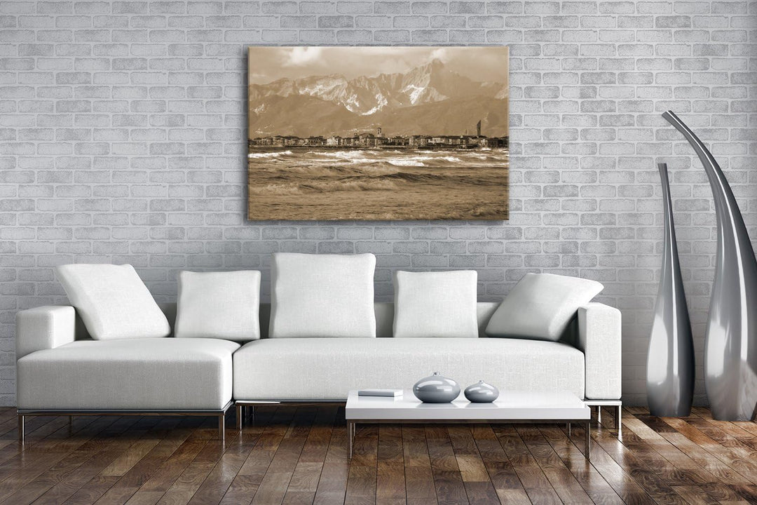 deyoli Marina Küstenstadt in Italien Format: 80x60 Effekt: Sepia als Leinwandbild, Motiv fertig gera