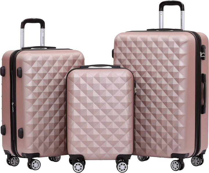 BEIBYE Zwillingsrollen 2066 Hartschale Trolley Koffer Reisekoffer Gepäck M-L-XL-Set (Rosa Gold, Set)