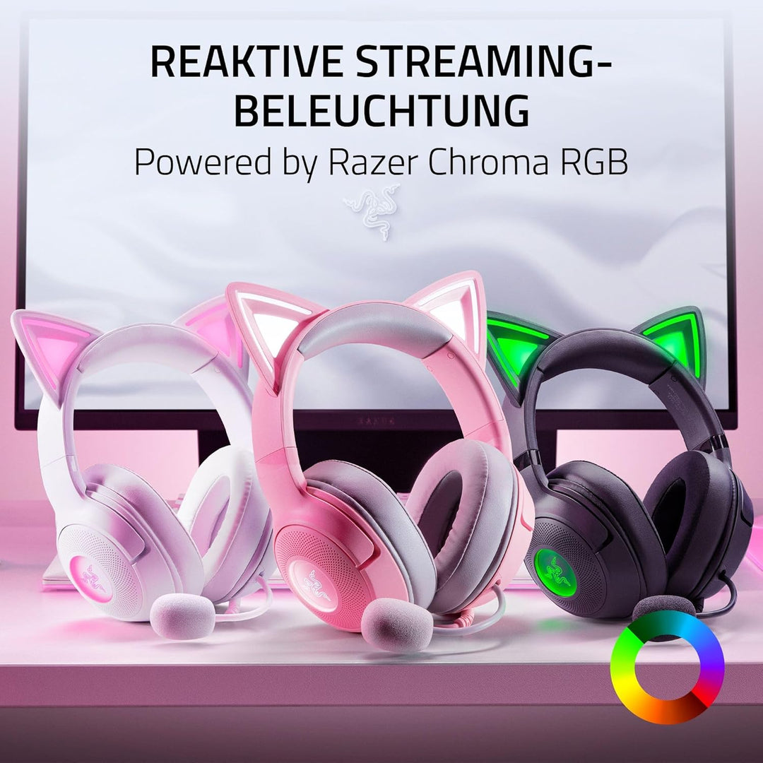 Razer Kraken Kitty V2 - Kabelgebundenes RGB-Headset mit Katzenohren (Reaktive Streaming-Beleuchtung,