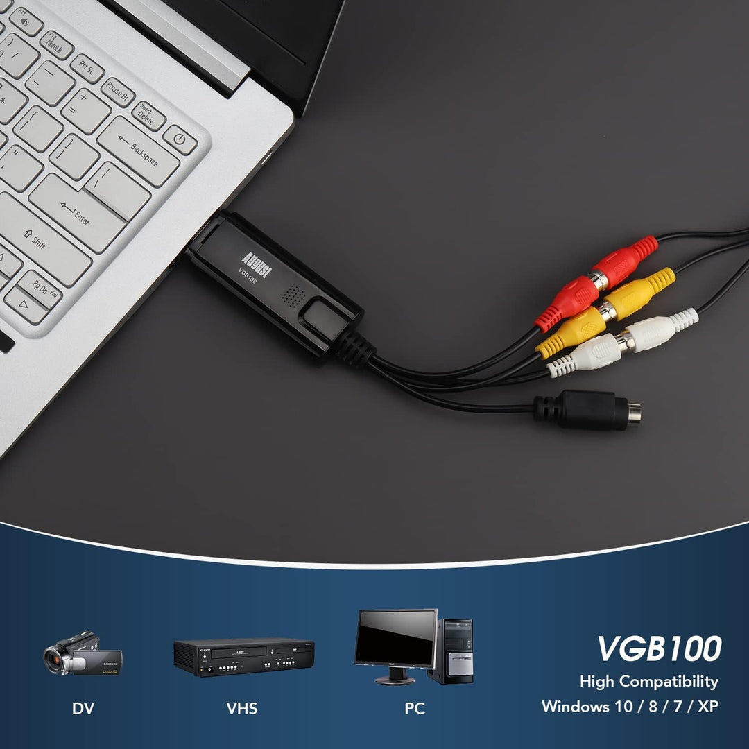 USB 2.0 Audio Video Grabber Konverter - August VGB100 - Scart, S-Video, Composite – VHS Hi8 Kassette
