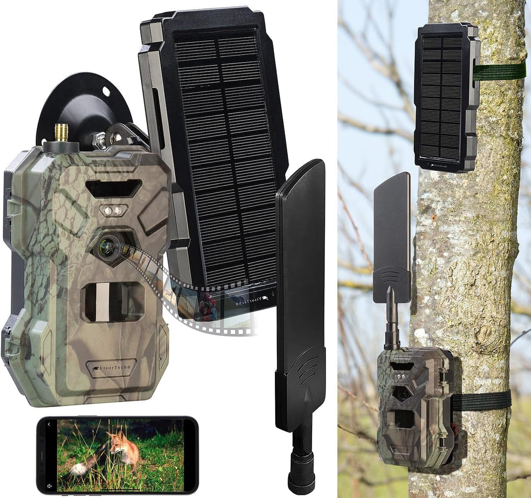 VisorTech 4G-Solar-Wildkamera: 4G/LTE-Akku-Wildkamera mit 2K-Auflösung und Akku-Solarpanel, 5.000 mA