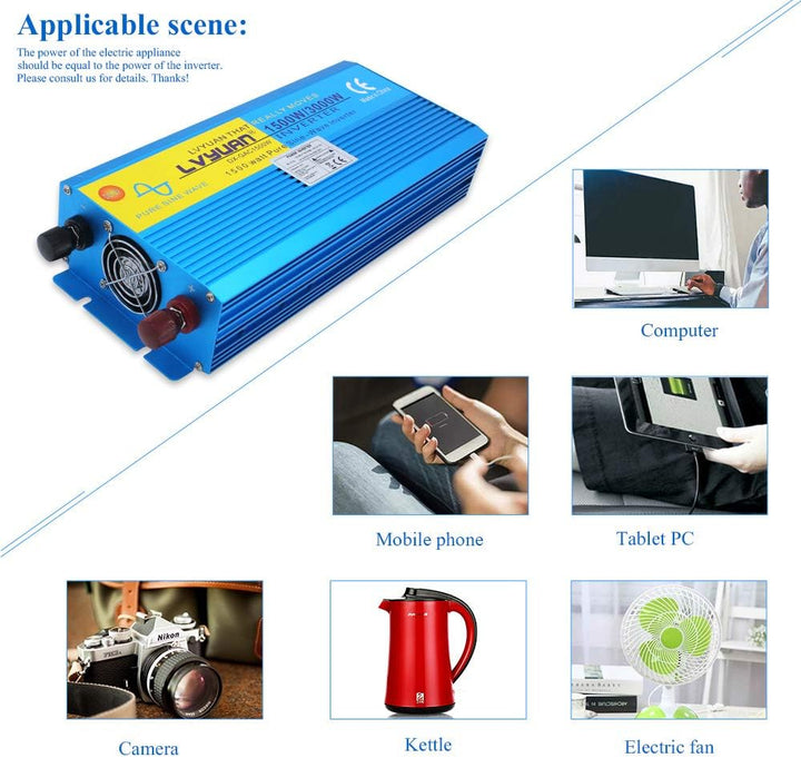 Cantonape 1500W/3000W Reiner Sinus Spannungswandler Wechselrichter 12V auf 230V Umwandler-Inverter K