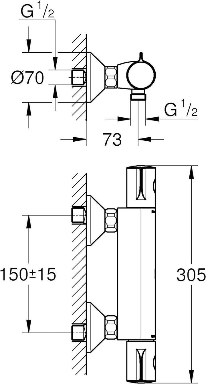 Grohe GRT 800 THM Brause AP 1/2" F, Silber Ohne Dusch-Set, Ohne Dusch-Set