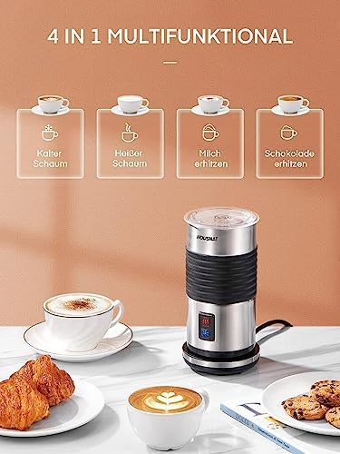HOUSNAT Milchaufschäumer Elektrisch, 4-in-1 Milchschäumer für Heissen und Kalten Milchschaum, für La