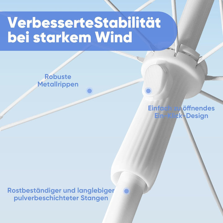 Sekey 160cm GRS-zertifizierter Sonnenschirm mit Sonnenschirmhalter für Garten, Terrasse & Strand | H