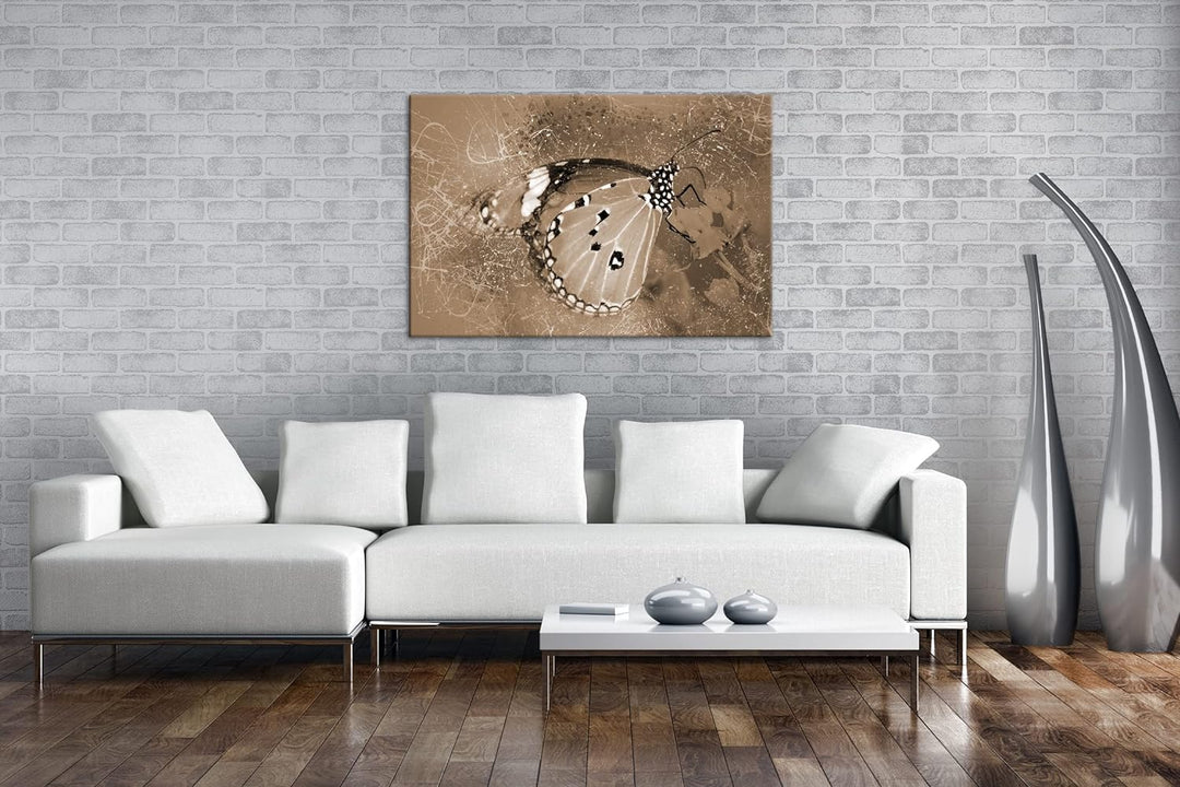 deyoli kleiner Schmetterling auf Nahrungssuche Format: 80x60 als Leinwand, Effekt: Sepia, Motiv fert