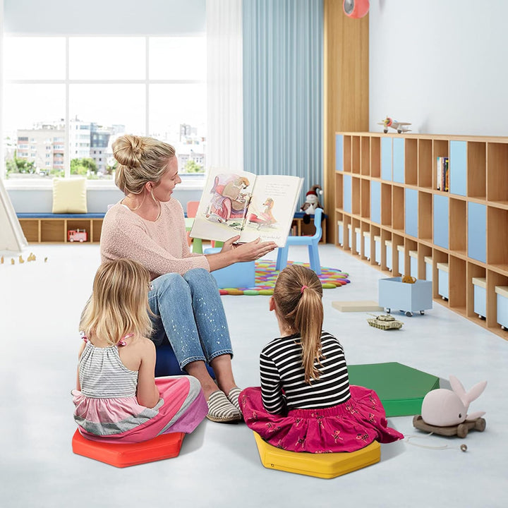 COSTWAY 6er Set Kinder Stuhlkissen mit Griff, Bodenkissen mit Reissverschluss, Sitzkissen Mehrfarbig