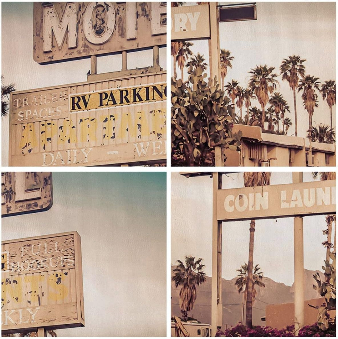 Bilder auf Leinwand 100x70cm Leinwandbild Amerika Motel Strasse Zeichen Gross Wanddeko Bild Schlafzi