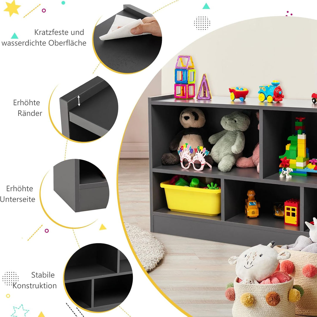 COSTWAY Kinder Spielzeugschrank Holz, Spielzeugregal mit 2 grossen FĂ€chern und 3 kleinen FĂ€chern, of