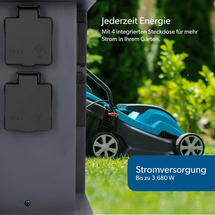 UNITEC Steckdosenverteiler für den Garten, Steckdosensäule, Aussensteckdose Edelstahl, IP 44, 4 Stec