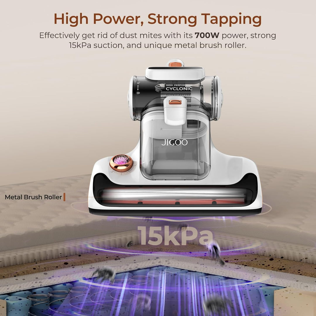 JIGOO T600 Milbensauger für matratzen mit UV-Licht & Vibration, 700W 15kpa Antimilben-Staubsauger en