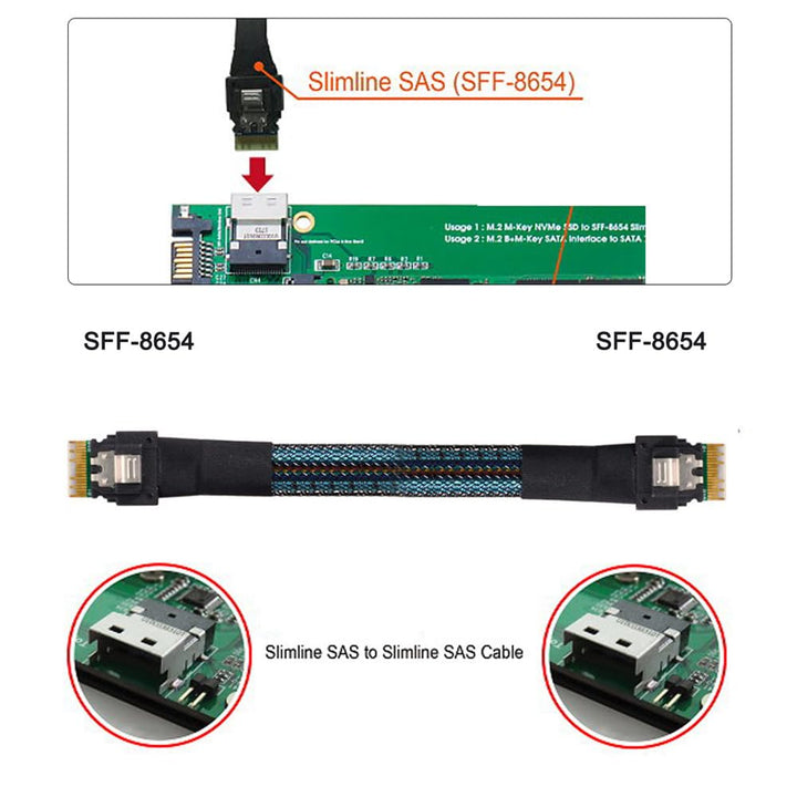 xiwai PCI-E Slimline SAS 4.0 SFF-8654 4i 38pin Host auf SFF-8654 Slim SAS Zielkabel, 40 cm SFF-8654