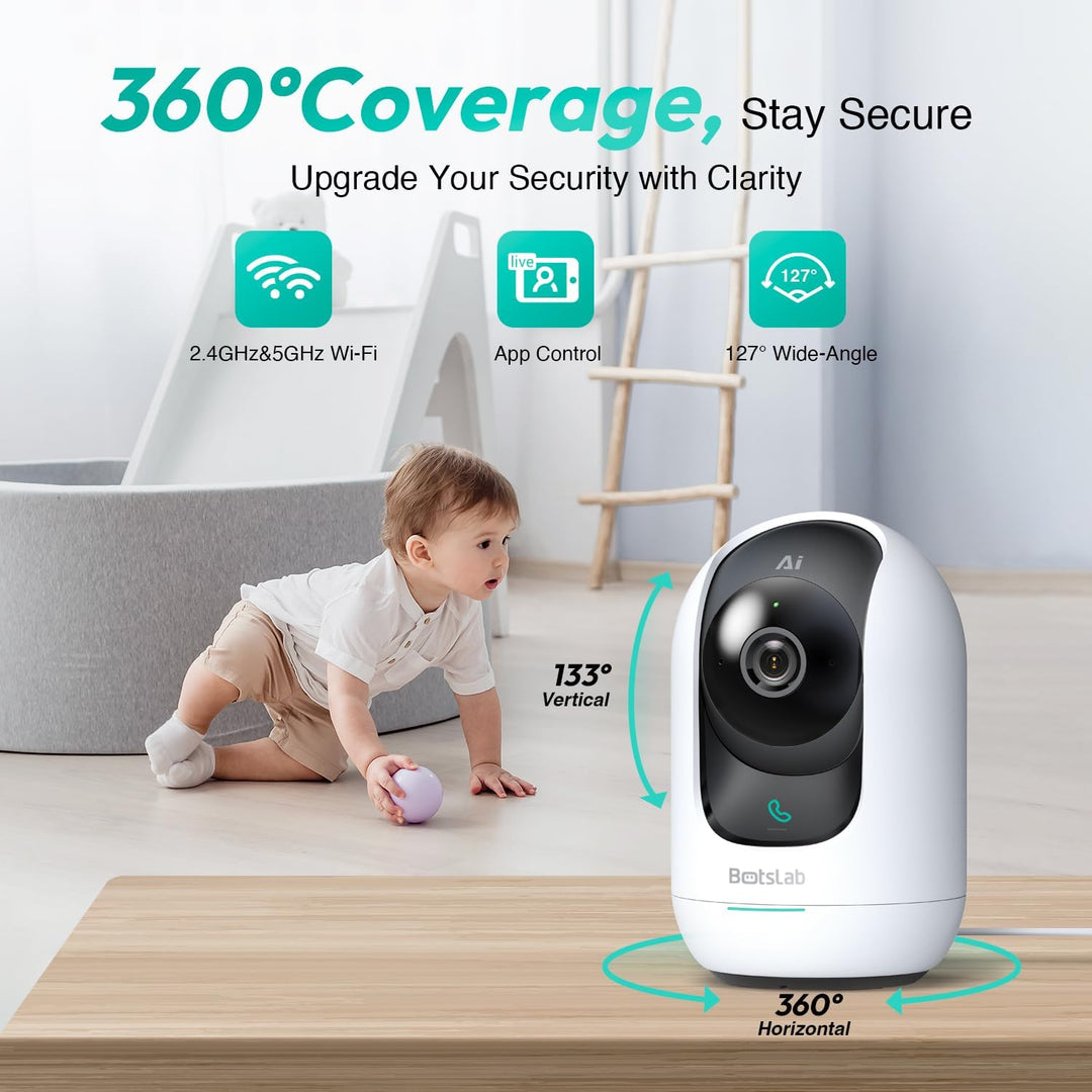 BOTSLAB 5MP Überwachungskamera Innen, 3K Babyphone mit Kamera, 2.4Ghz/5Ghz WLAN IP Kamera mit Bewegu