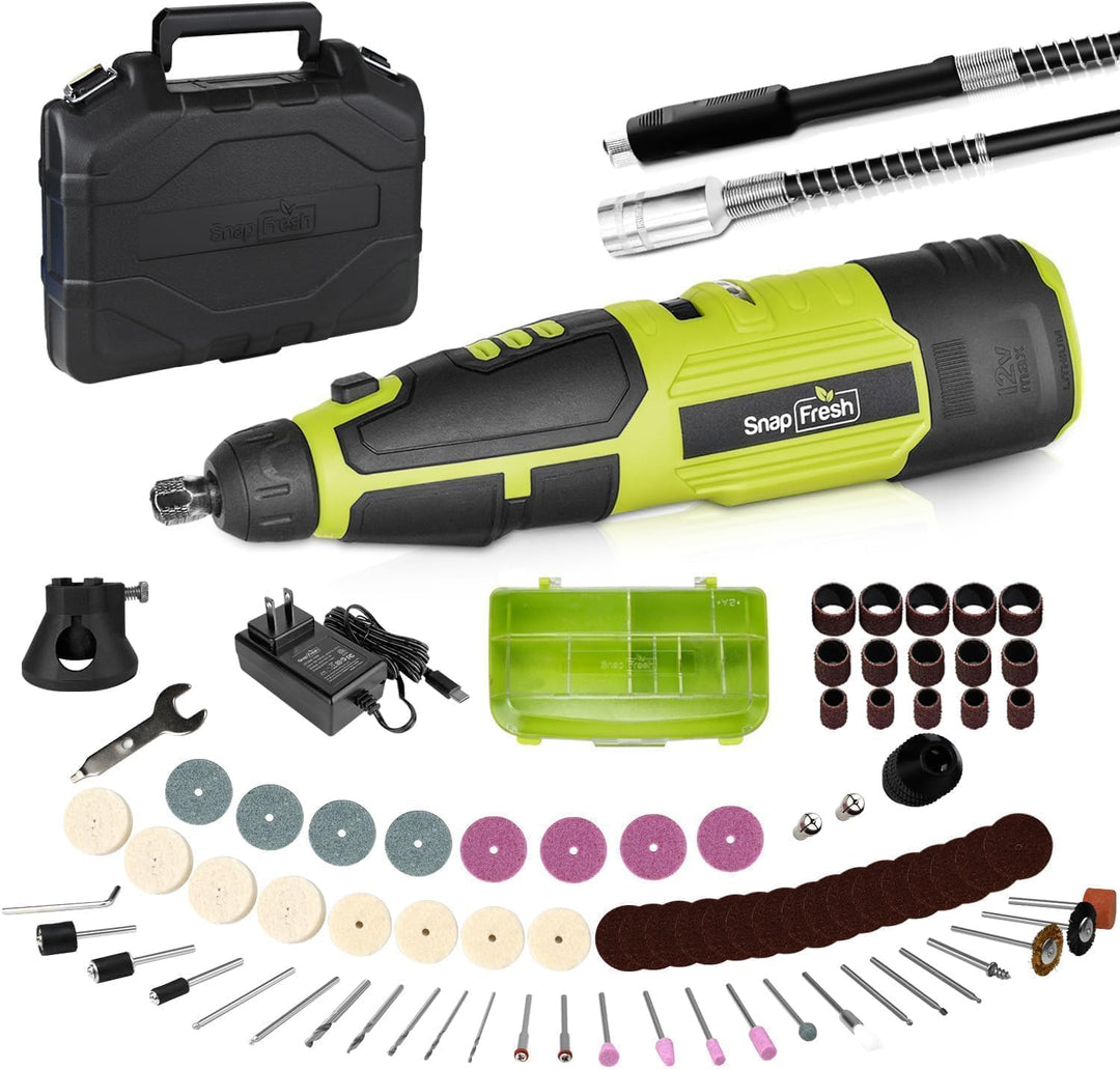 SnapFresh Multifunktionswerkzeug 12V Akku Rotationswerkzeug-Set mit 7 Variable Drehzahl 5000-28000U/