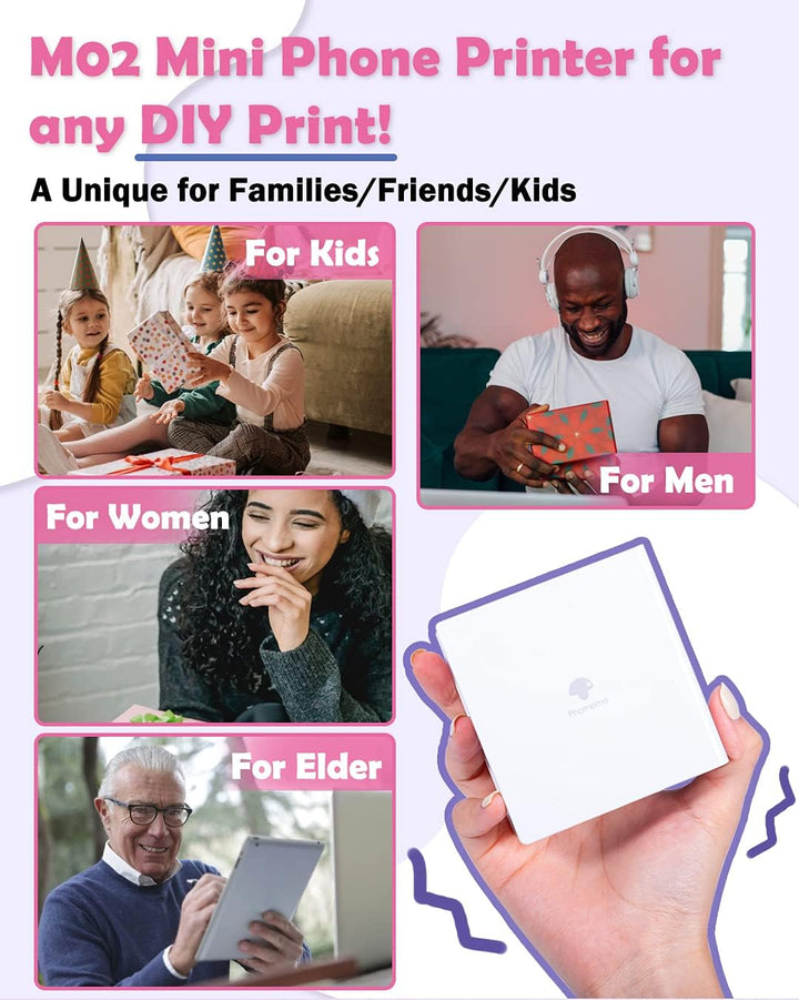 Phomemo-M02 Mini Bluetooth Taschendrucker Thermofotodrucker Tragbarer Empfangsdrucker, kompatibel mi