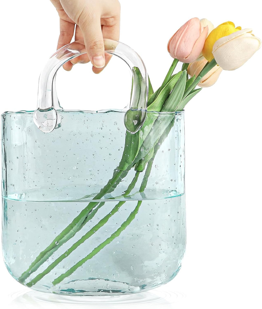 DBREAKS Glas Handtasche Vase, Tasche Glasvasen, Klare Handgemachte Vase, Kreative Bubble Handtasche