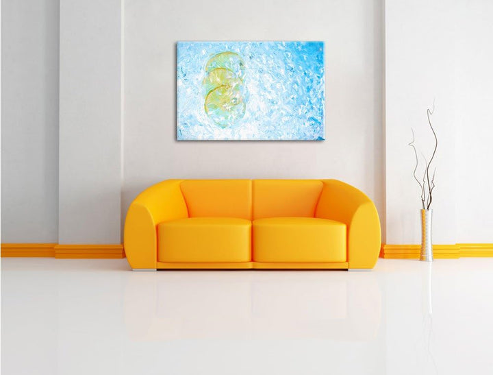 Pixxprint Zitrone fällt ins Wasser als Leinwandbild/Grösse: 100x70 cm/Wandbild/Kunstdruck/fertig bes