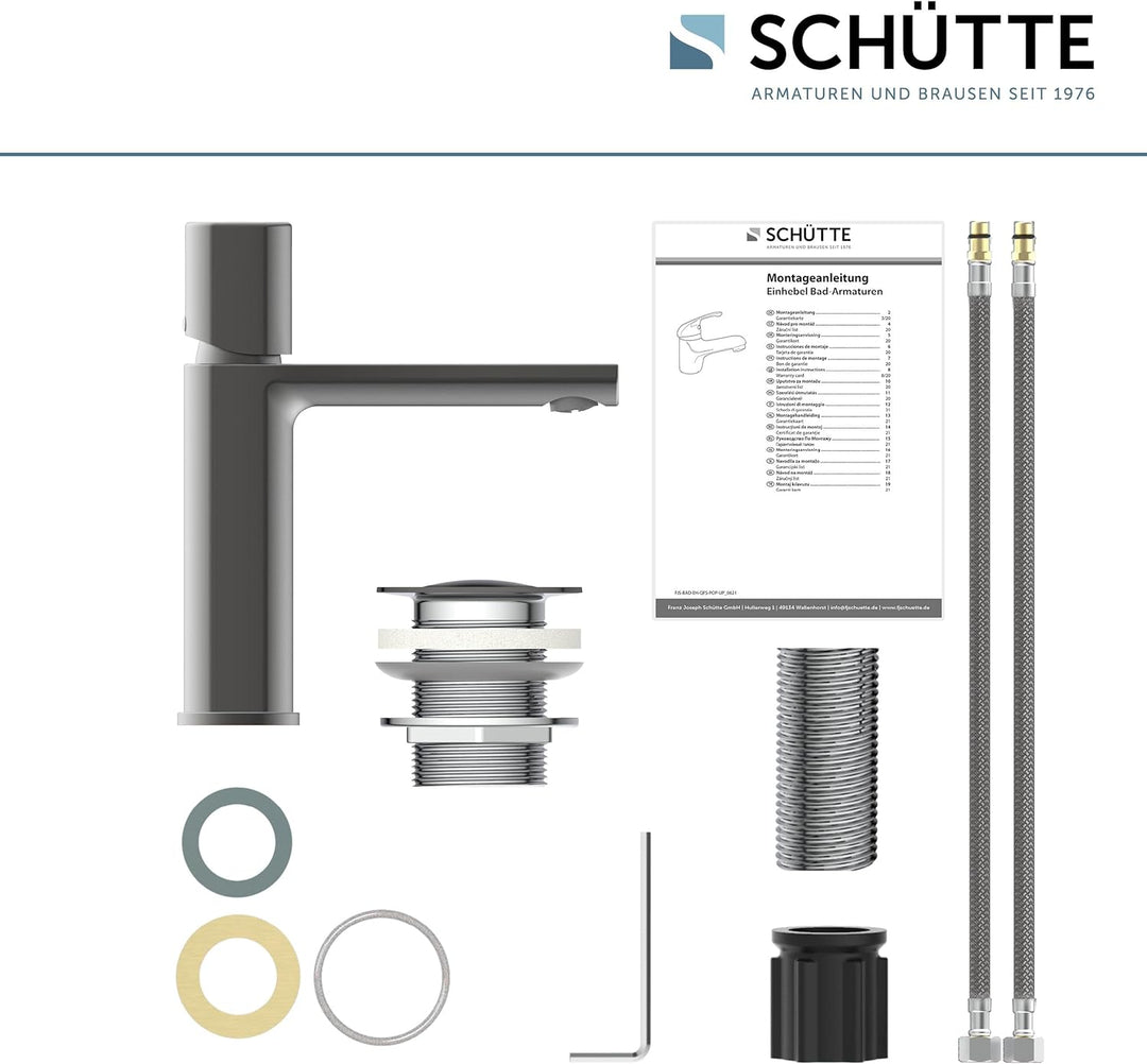 Schütte 33612 NEW YORK Waschtischarmatur mit Ablaufgarnitur, Mischbatterie mit Pop-Up Ventil, Badarm