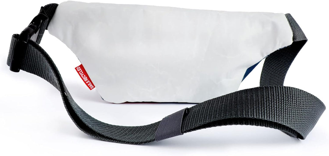 360 Grad Gürteltasche, Hüfttasche, Crossbag aus Segeltuch, Unisex, Segel weiss-blau, Zahl rot