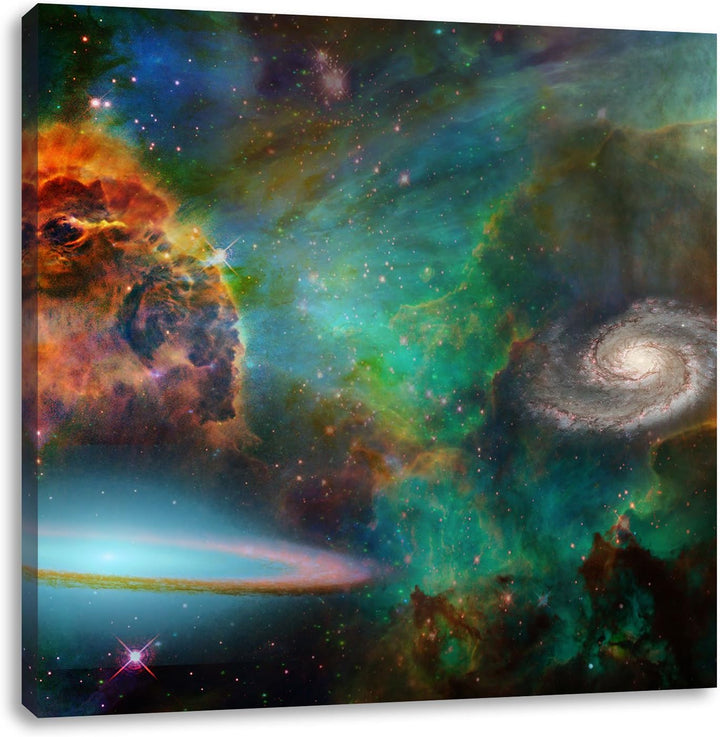 Galaxie mit Sternennebel, Format: 70x70 auf Leinwand, XXL riesige Bilder fertig gerahmt mit Keilrahm
