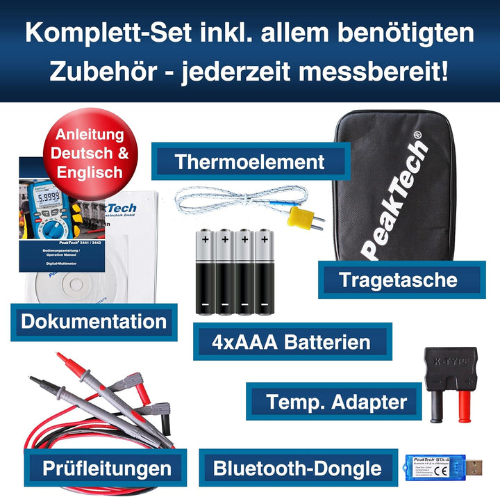 PeakTech P 3442 True RMS Digital Multimeter für Elektriker mit 60000 Counts & 4.0 Bluetooth, Profi-H