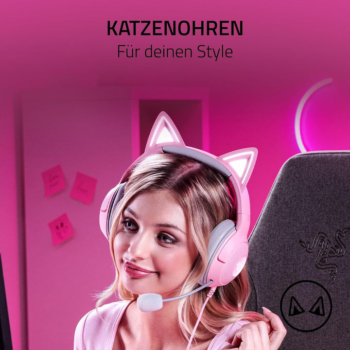 Razer Kraken Kitty V2 - Kabelgebundenes RGB-Headset mit Katzenohren (Reaktive Streaming-Beleuchtung,