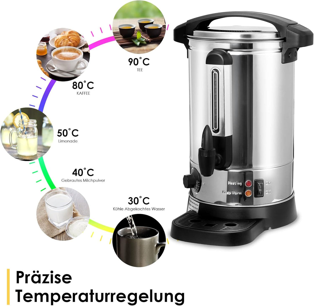 Tubiaz 8,8L Glühweinkocher Heisswasserspender aus Edelstahl 1500W Glühweinkessel mit Thermostat Füll