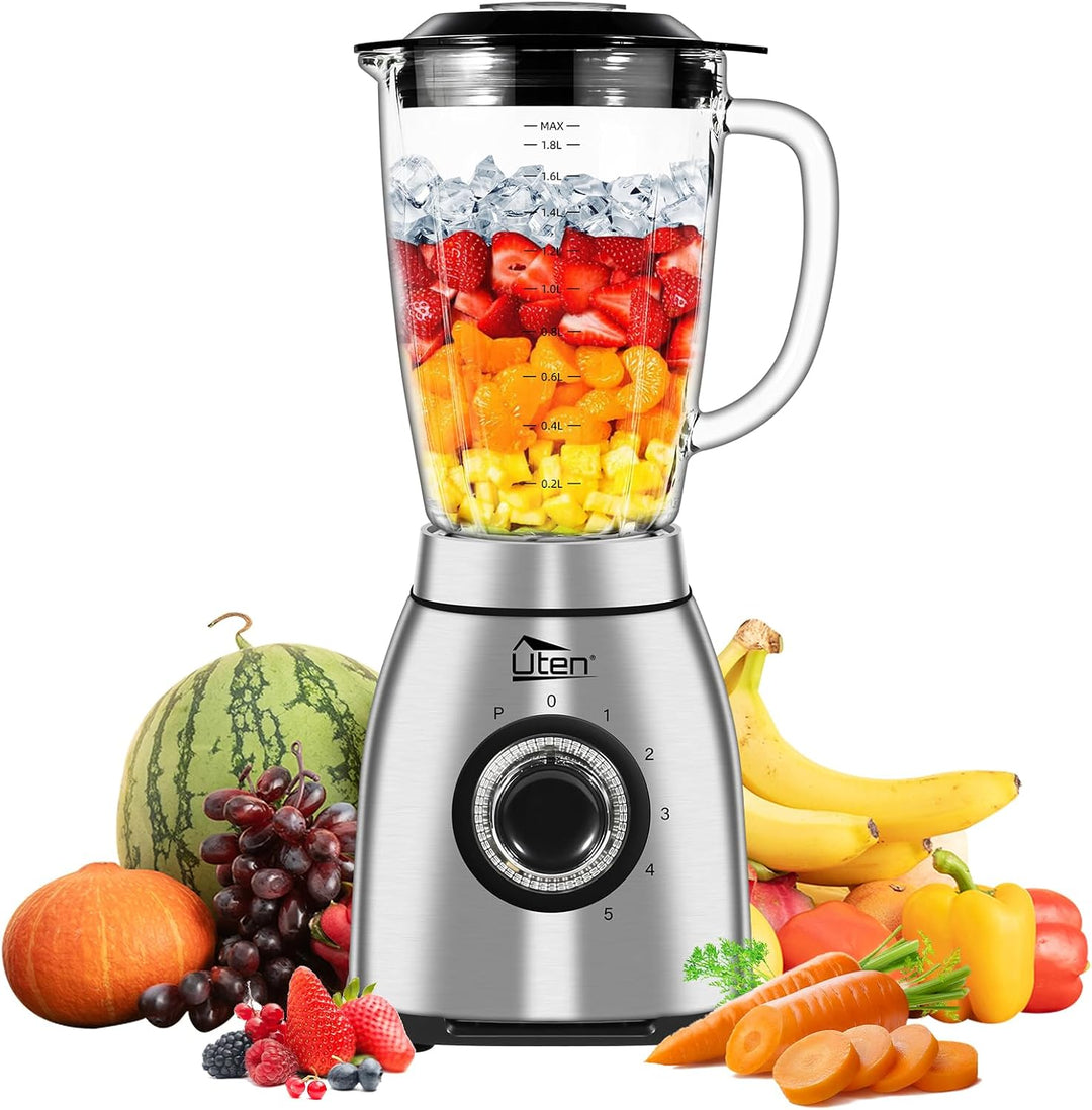 Uten Standmixer 2L, 1800 W Mixer Hochleistungsmixer und Smoothie Maker, Pulsfunktion und 5 Geschwind