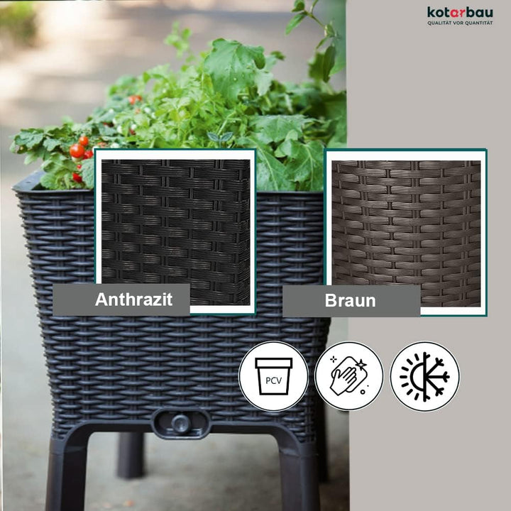 KOTARBAU® Blumenkasten 60x25x25cm mit Füssen und Bewässerungseinlage Anthrazit Rattan Imitation, Ant