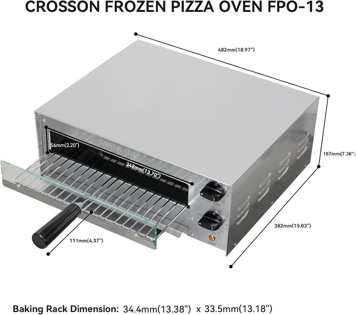 CROSSON Elektrischer Tiefkühl-Pizzaofen für den Innenbereich mit 30-Minuten-Timer, Glastür und Innen