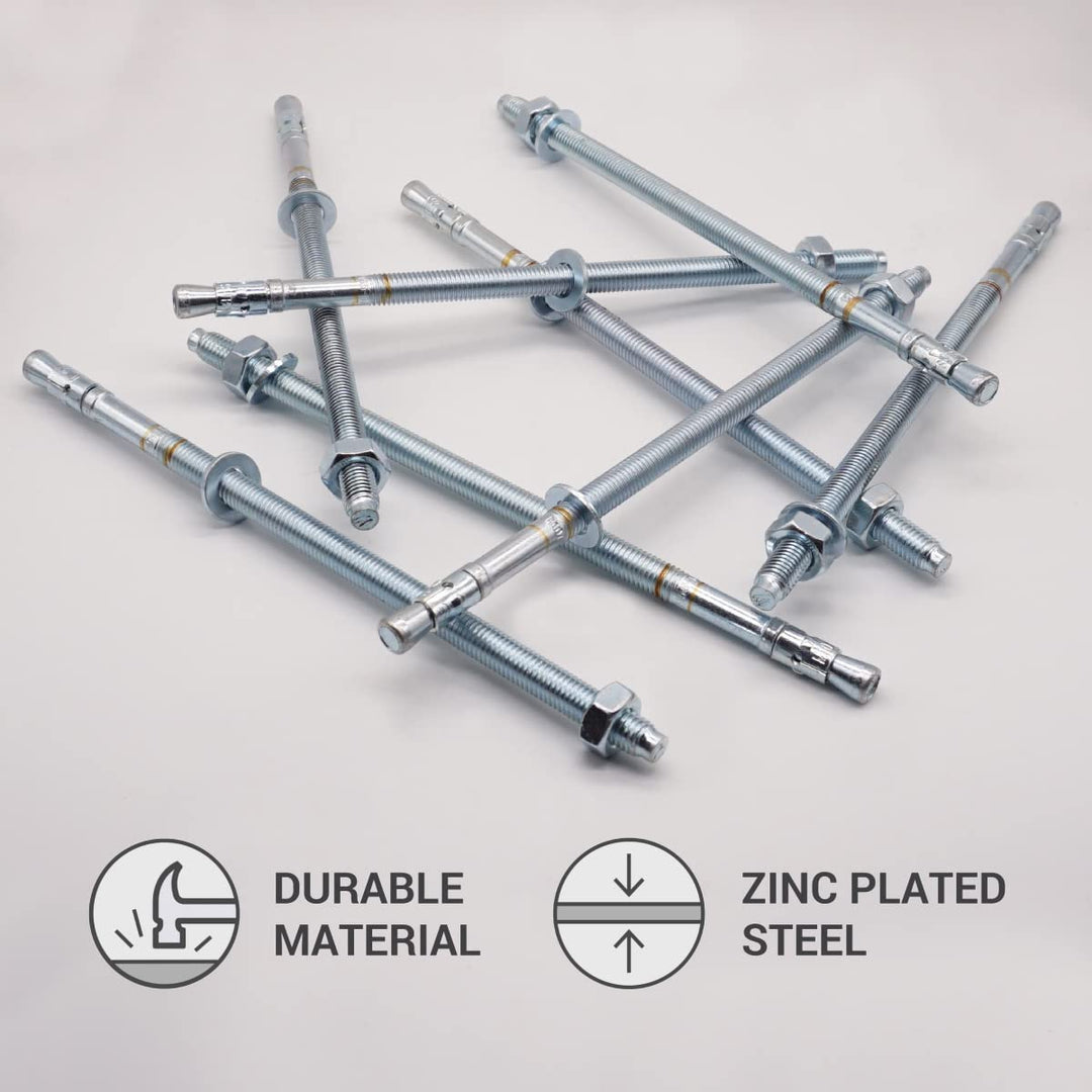 (10 Stück) Keilanker M10 x 230 mm, Metalldübel, Durchgangsbolzen Mauerwerk, Betonspreizanker (10, M1