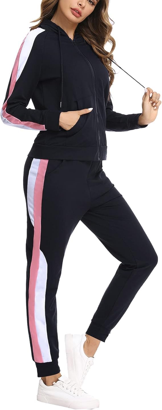 Litherday Jogginganzug Damen Lang Freizeitanzug Baumwolle Trainingsanzug Frauen Streifen Sportanzug