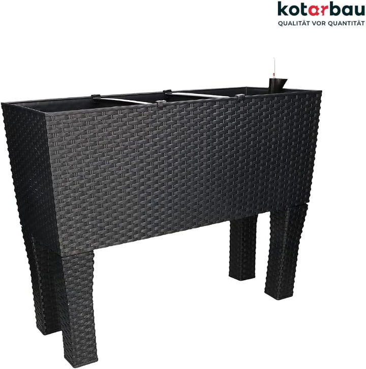 KOTARBAU® Blumenkasten 60x25x25cm mit Füssen und Bewässerungseinlage Anthrazit Rattan Imitation, Ant