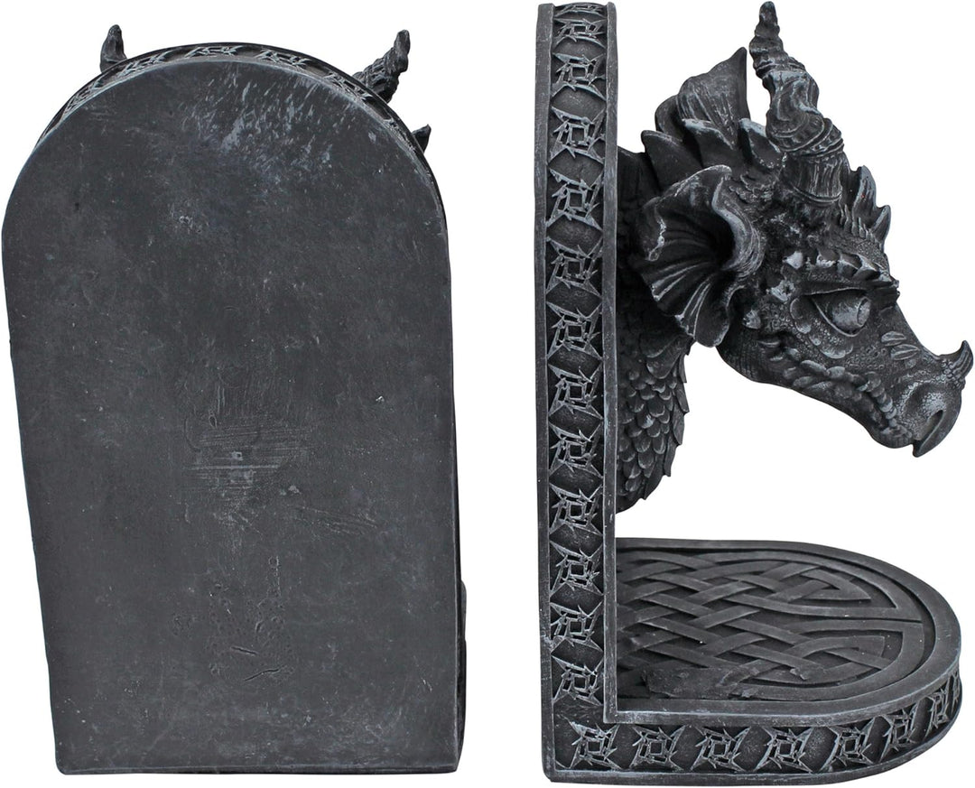 Design Toscano Grauer Mönch Buchstützen mit Drachen, 11,5 x 4 x 19 cm Grauer Bruderdrache, Grauer Br