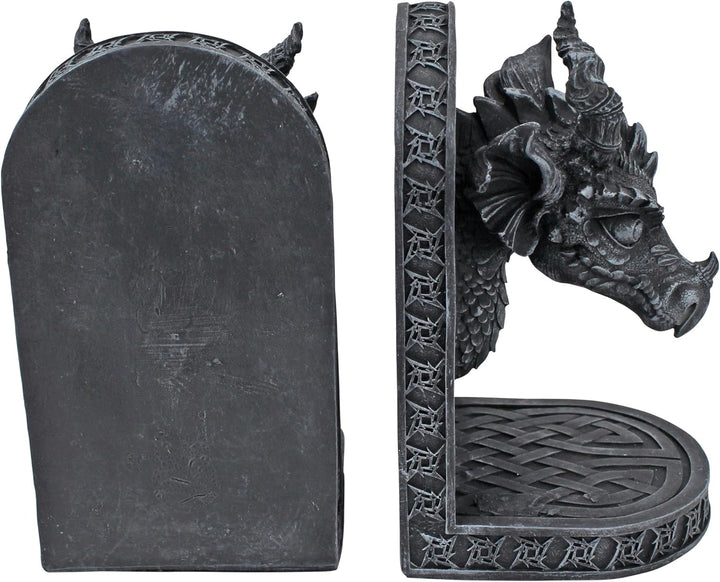 Design Toscano Grauer Mönch Buchstützen mit Drachen, 11,5 x 4 x 19 cm Grauer Bruderdrache, Grauer Br