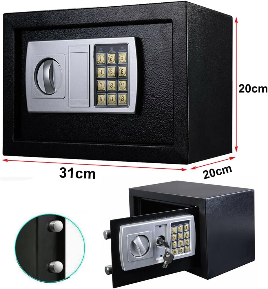 Tresor Safe Schlüsseltresor mit Schlüssel und Zahlenschloss - 31 x 20 x 20 cm, Wasserdichte Elektron