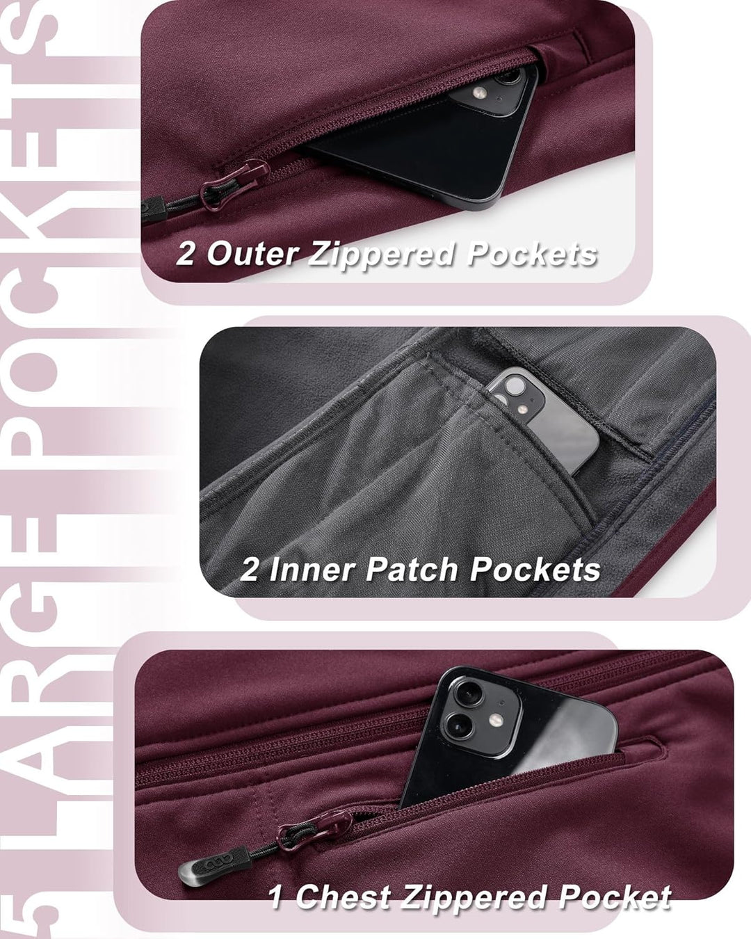 33,000ft Damen Softshell Westen mit Abnehmbare Kapuze Fleece Gefütterte Ärmellose Jacke Wasserdichte