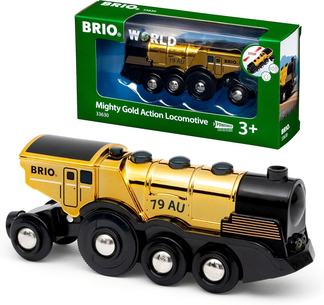 BRIO World 33630 - Goldene Batterielok mit Licht und Sound - Mit Auskoppel-Funktion zur Nutzung als