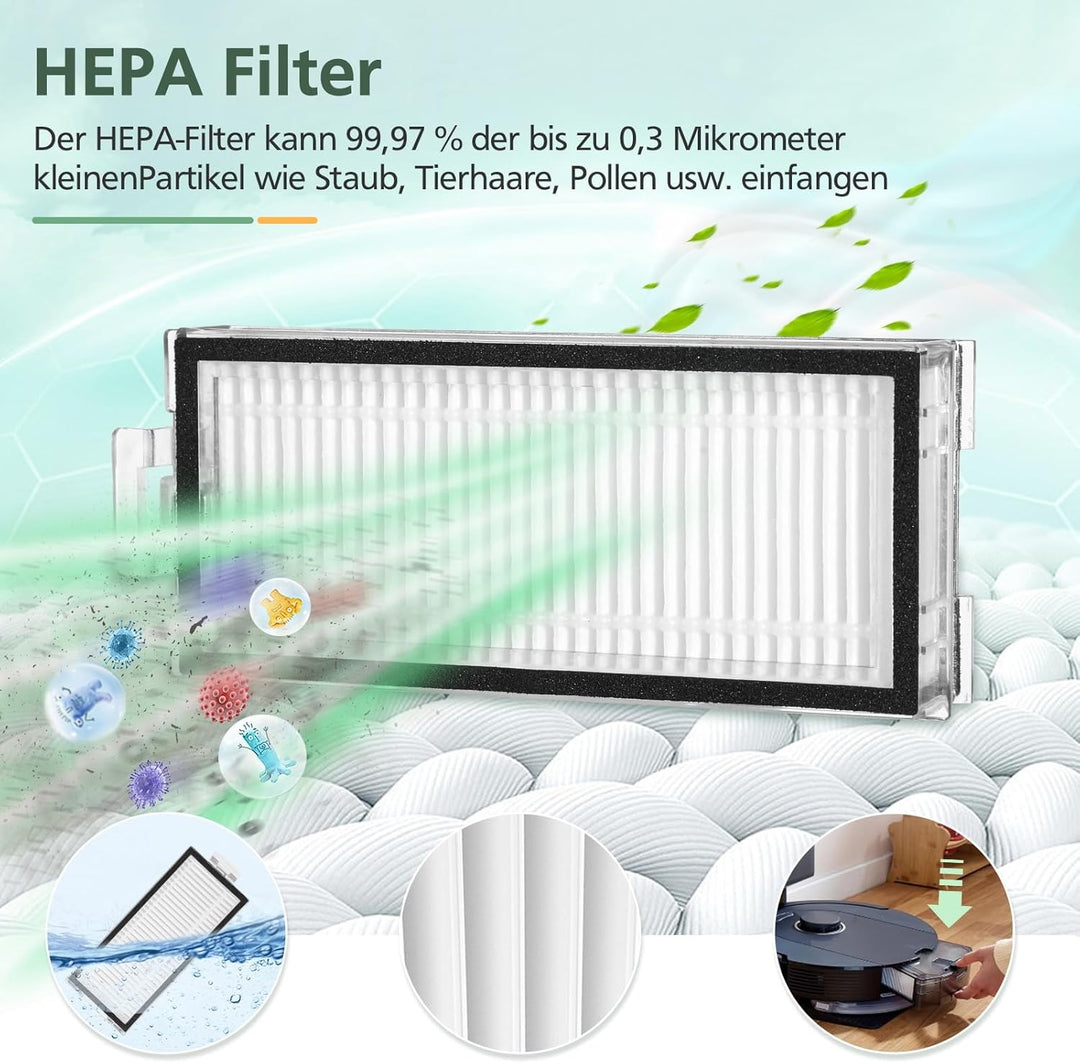 17 Stück Zubehör für Roborock Q5 Pro+ /Q5 Pro/ Q8 Max+ /Q8 Max Staubsauger, 2 Hauptbürsten, 2 HEPA-F