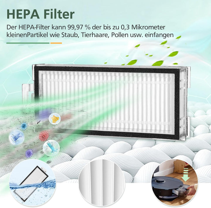 17 Stück Zubehör für Roborock Q5 Pro+ /Q5 Pro/ Q8 Max+ /Q8 Max Staubsauger, 2 Hauptbürsten, 2 HEPA-F