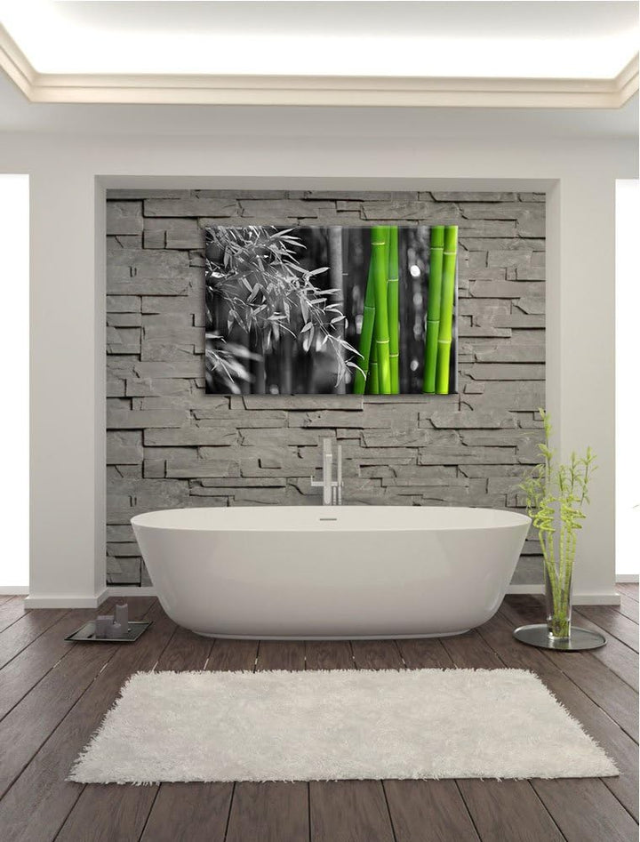 frischer Bambus schwarz/weiss Format: 100x70 auf Leinwand, XXL riesige Bilder fertig gerahmt mit Kei