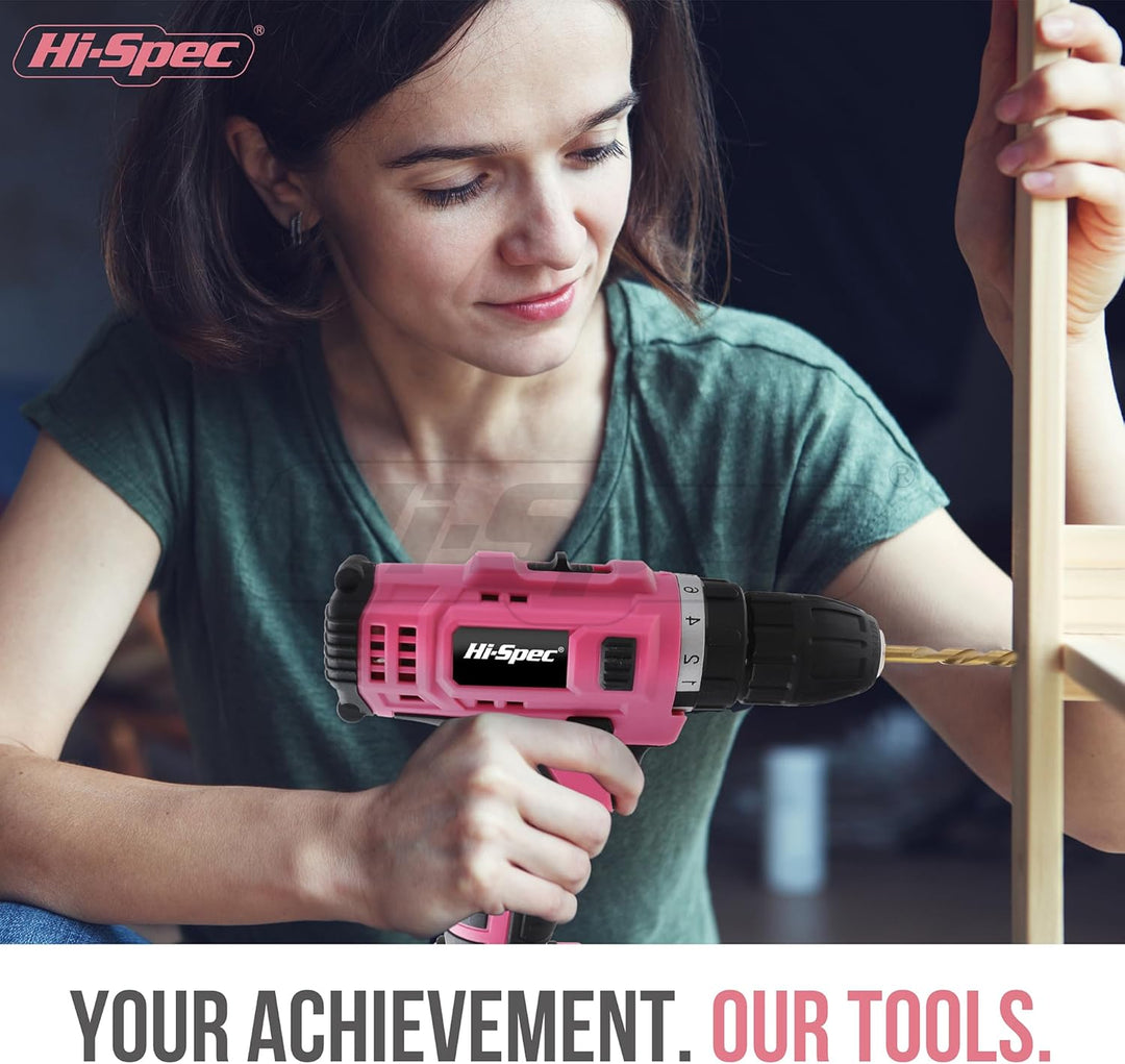 Hi-Spec 30-tlg. Pink Akku-Bohrschrauber 12V und Haushalts DIY Werkzeug Set. Kabelloses Bohren und Sc