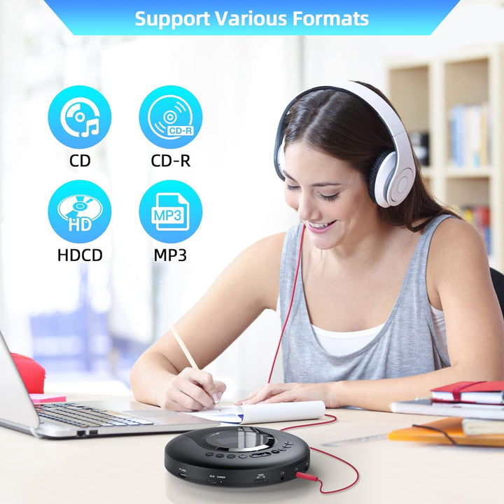 CD Player Tragbar, Arafuna Tragbarer CD Player Bluetooth für Auto und Kinder, 2000mAh wiederaufladba