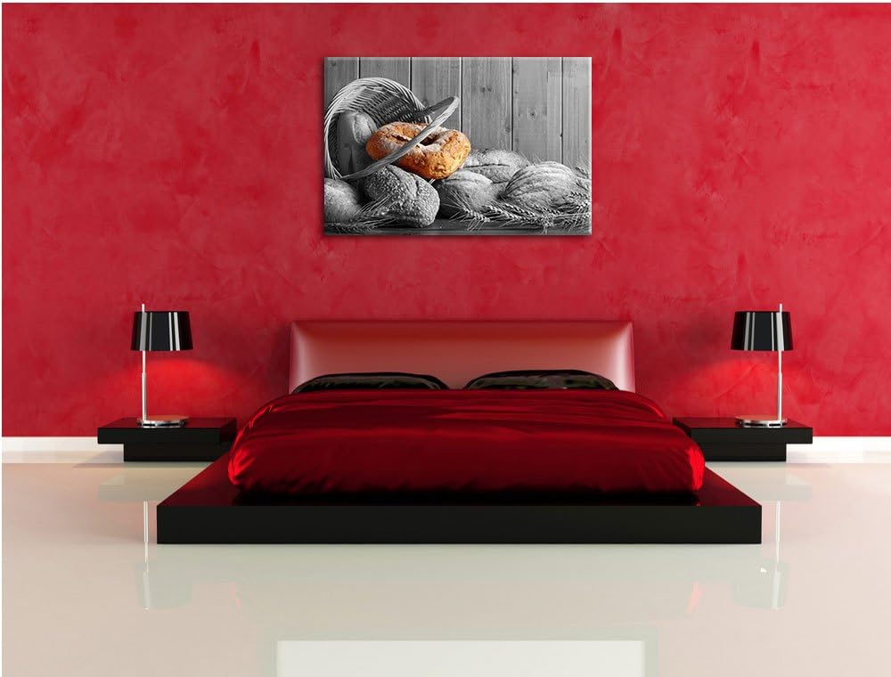 frisch gebackene Brötchen in geflochtenem Korb schwarz/weiss Format: 100x70 auf Leinwand, XXL riesig