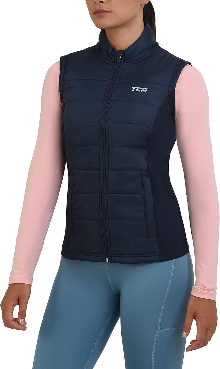 TCA Damen und Mädchen Excel Runner Leichte Laufweste mit Reissverschlusstaschen L Dunkelblau, L Dunk