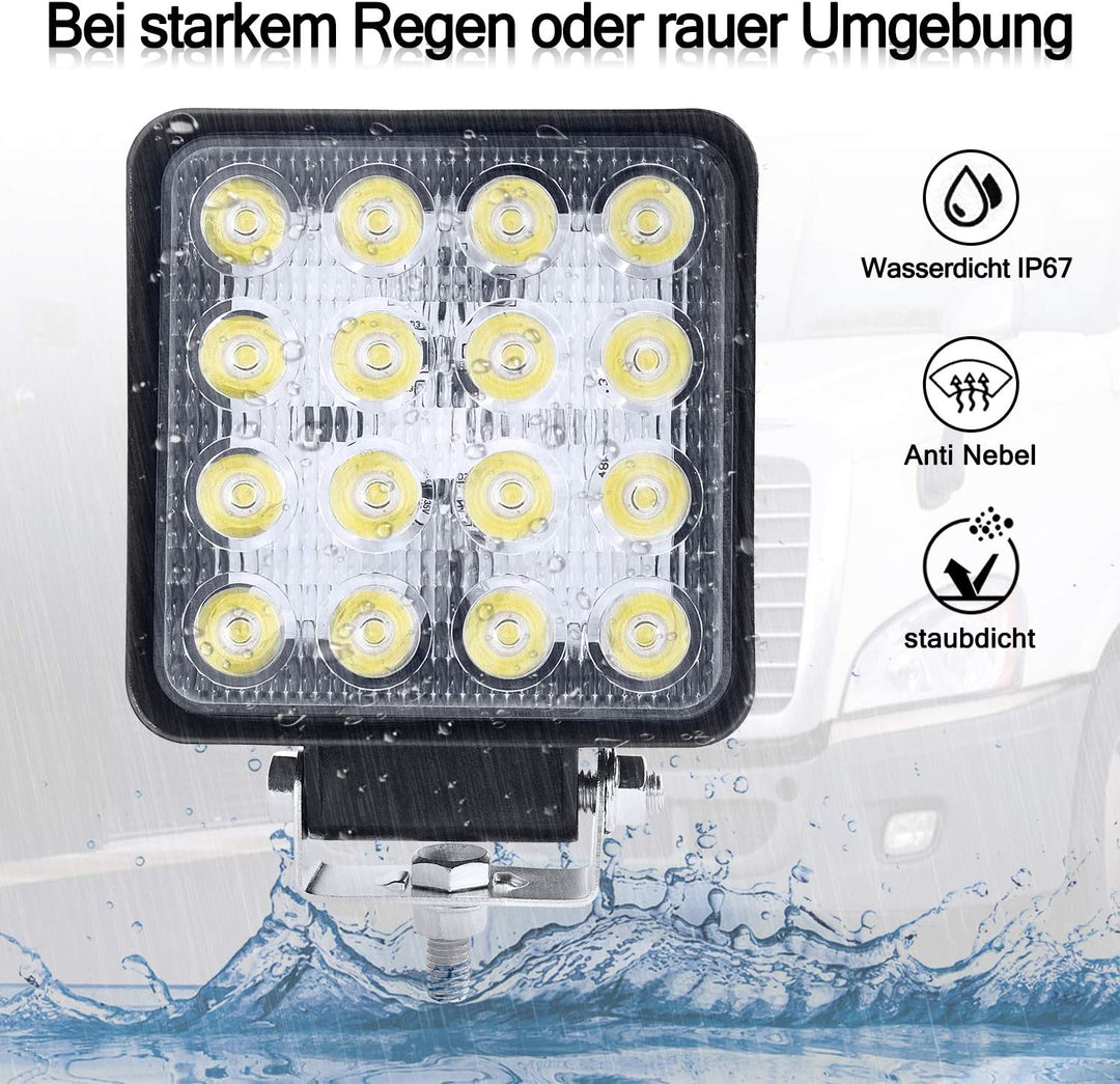 NAIZY 4 * 48W Quadrat LED Arbeitsscheinwerfer 12V Zusatzscheinwerfer 4320LM Offroad Reflektor Flutli