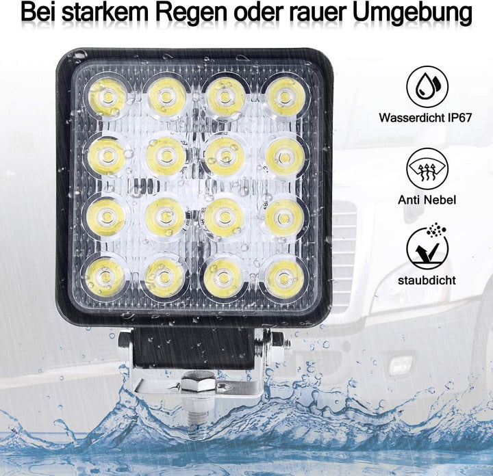 NAIZY 4 * 48W Quadrat LED Arbeitsscheinwerfer 12V Zusatzscheinwerfer 4320LM Offroad Reflektor Flutli
