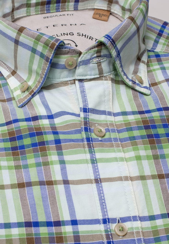eterna Herren Upcycling Shirt Oxford Regular FIT W44, Länge kurzarm Grün, W44, Länge kurzarm Grün