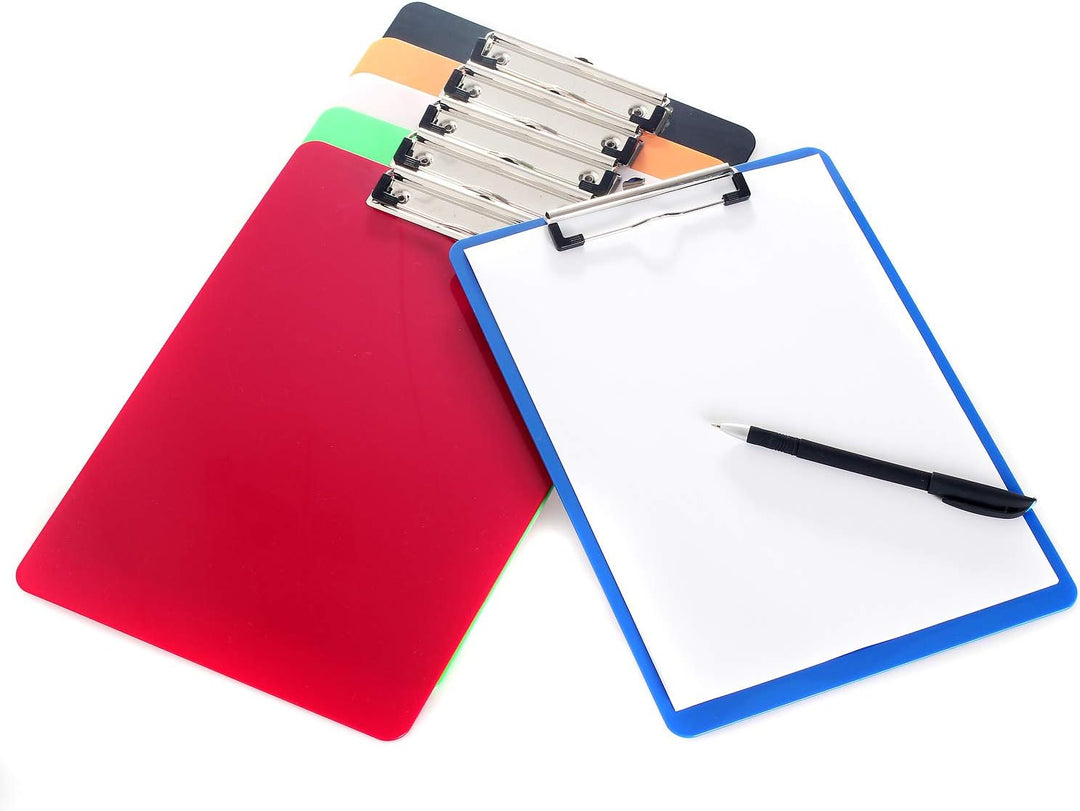 6er Klemmbrett A4 mit gummierter Metalklemme, Schreibbrett DIN A4 mit Aufhängeose, Pad Halter Clipbo